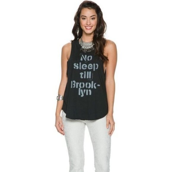 Swell Women's No Sleep Till Brooklyn Cotton Muscle Tee Black Size S M L - Picture 2 of 5